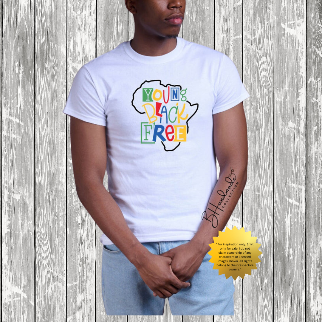 Young Black & Free T-Shirt – Africa Graphic Tee – Empowering Youth Shirt – Handmade Unisex Black Pride T-Shirt – Colorful Freedom Statement Shirt