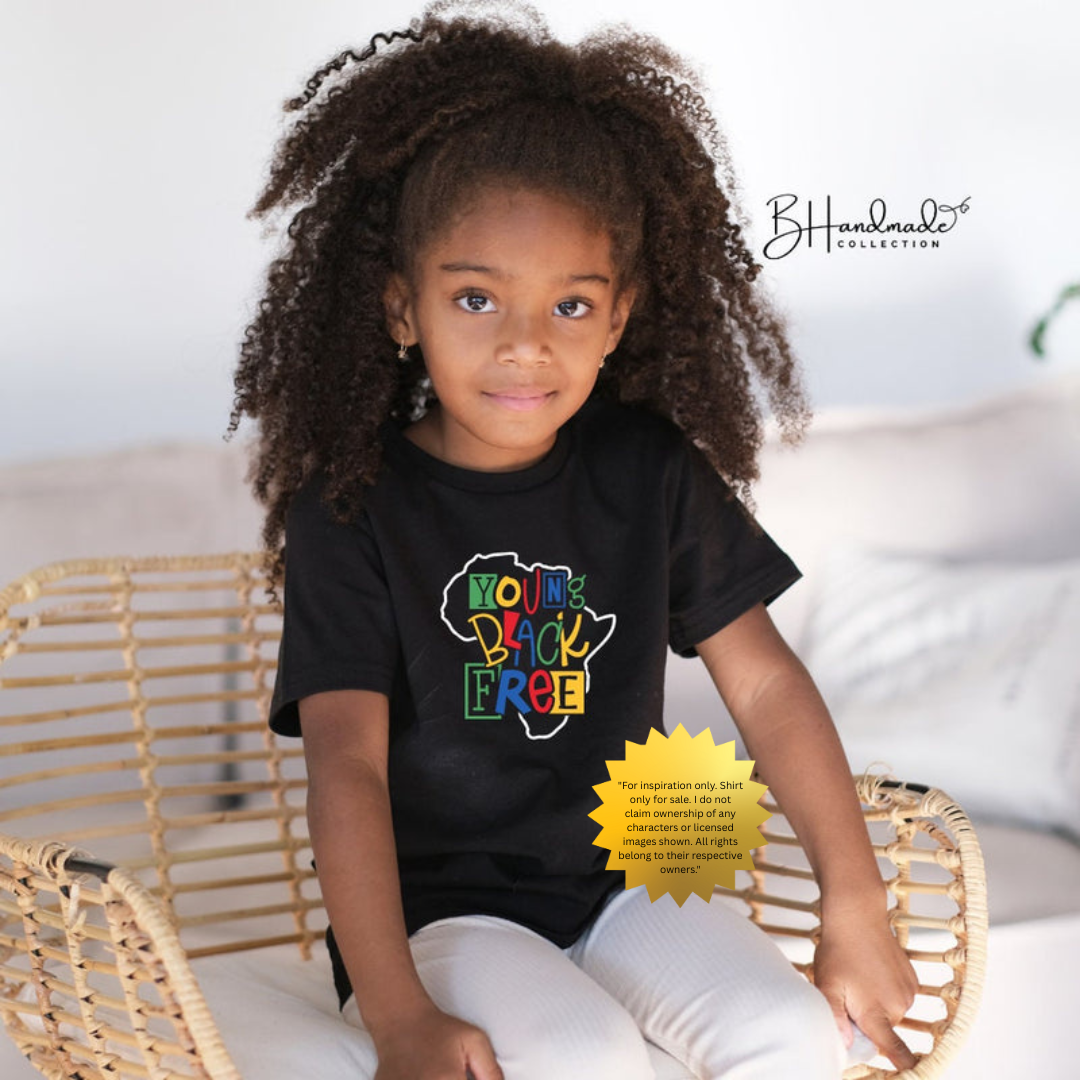 Young Black & Free T-Shirt – Africa Graphic Tee – Empowering Youth Shirt – Handmade Unisex Black Pride T-Shirt – Colorful Freedom Statement Shirt