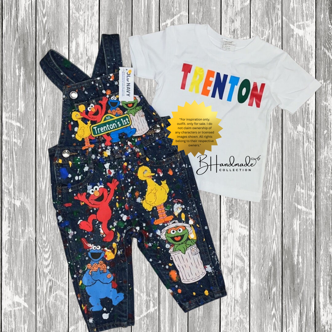 Custom Colorful Monster Birthday Outfit – Overalls with Paint Splatter – Inspired Toddler Party Clothes