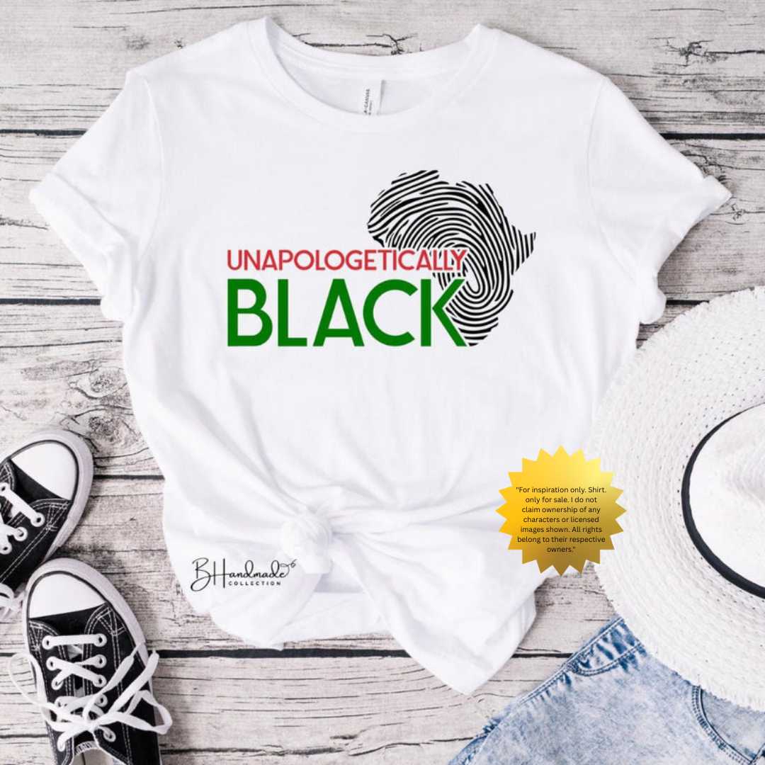 Unapologetically Black T-Shirt – Africa Thumbprint Design – Bold Black Pride Tee – Melanin Shirt – Handmade Graphic Tee