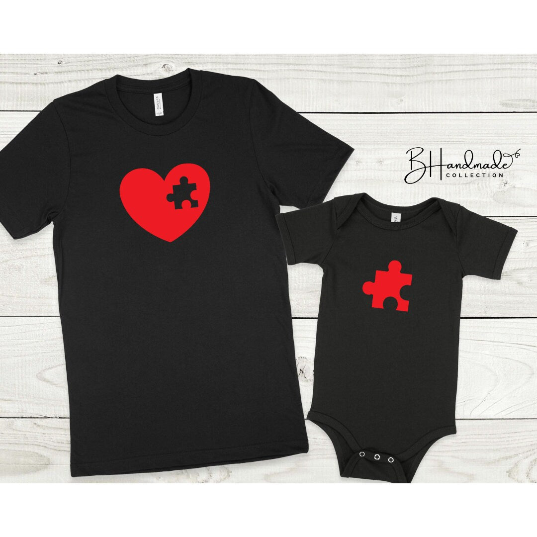 Heart Missing Piece Mommy and Me Daddy and me family tee