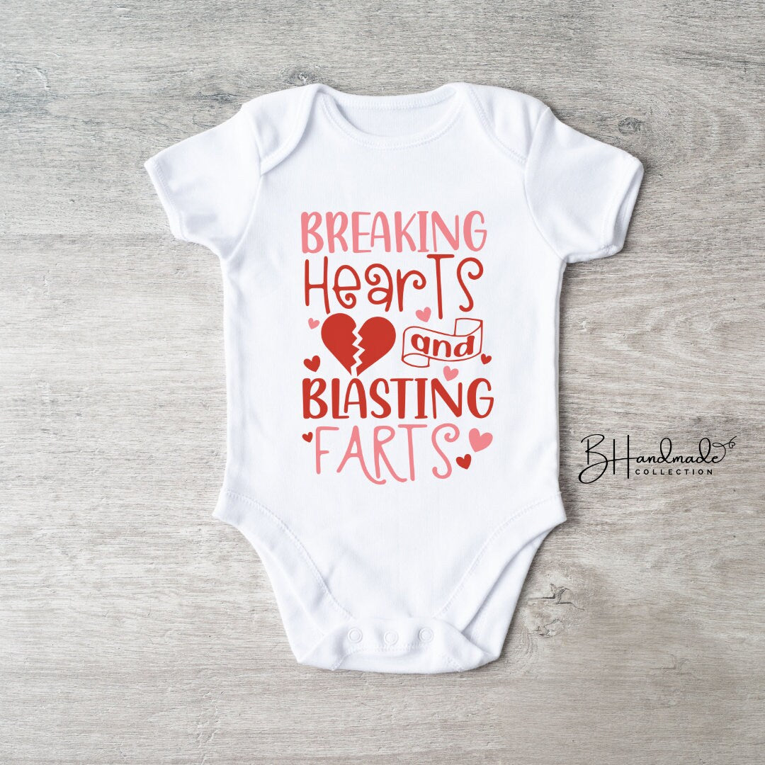 Breaking Hearts and Blasting Farts valetines day funny infant toddler shirt