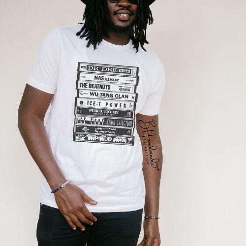 90s Rap Music Cassettes tribute graphic tee