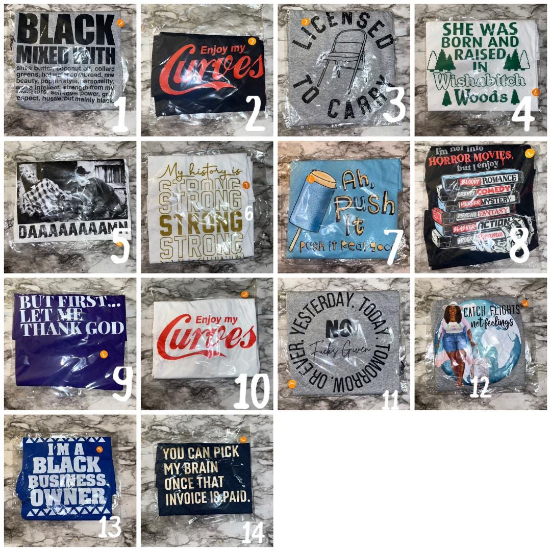 Clearance Graphic Tees – Funny, Cute, Streetwear | Sizes S–3X | Final Sale | Black-Owned Biz (LARGE)