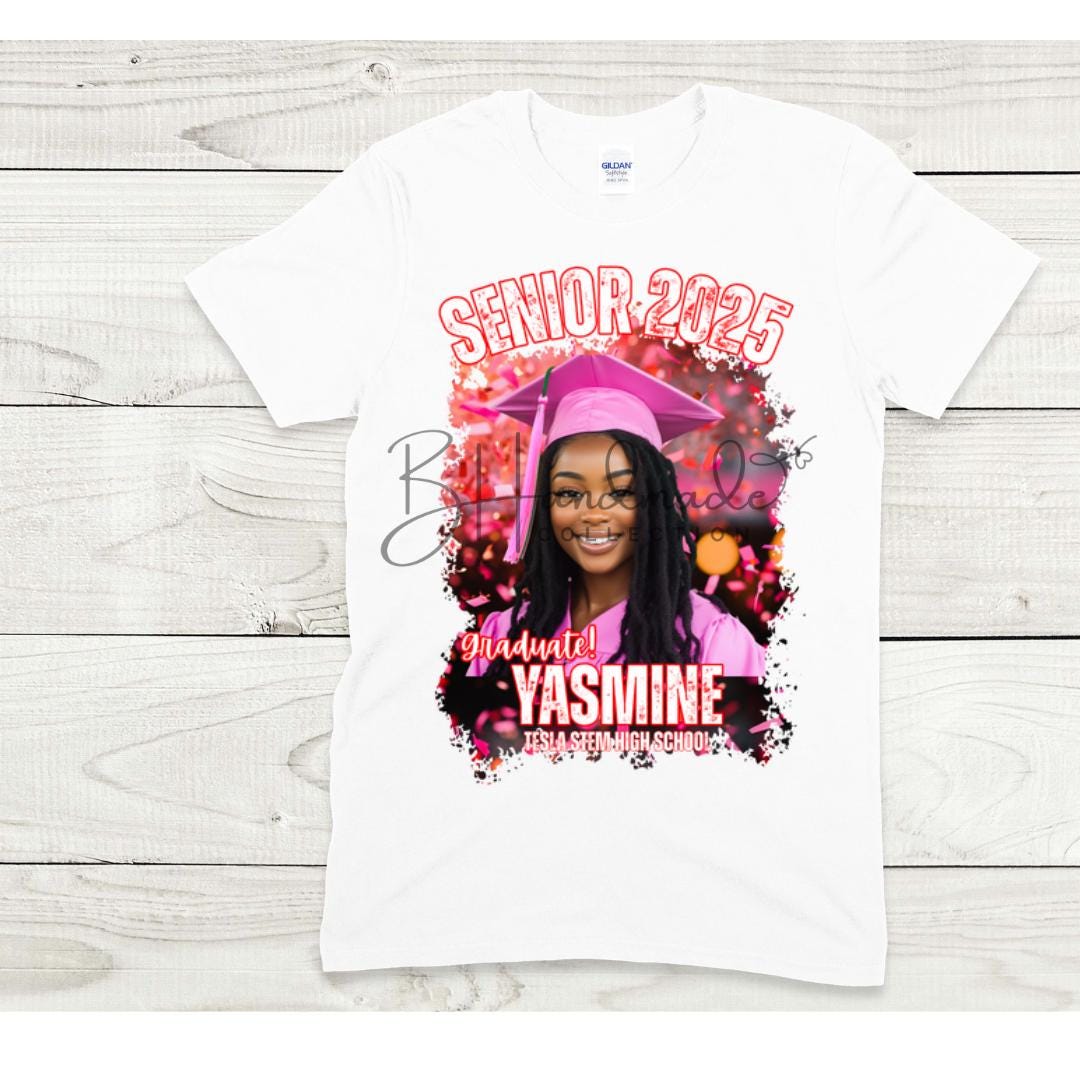 Custom Graduation Shirt | Class of 2025 | graphic style 8| Photo, Name, School Colors