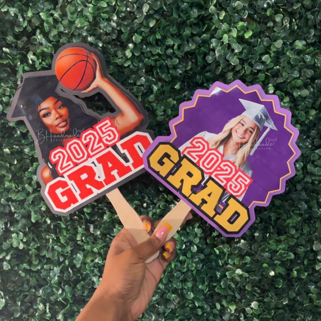 Custom Graduation Face Fans β Personalized Photo, School Colors & Mascot β Handheld Paddle Fans for Ceremonies, Parties style 10