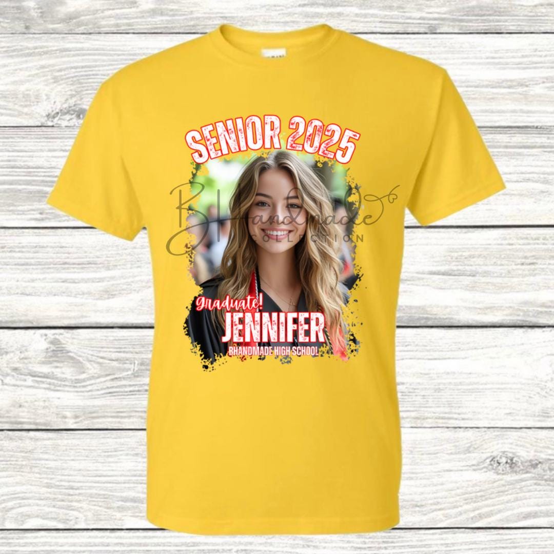 Custom Graduation Shirt | Class of 2025 | graphic style 7| Photo, Name, School Colors