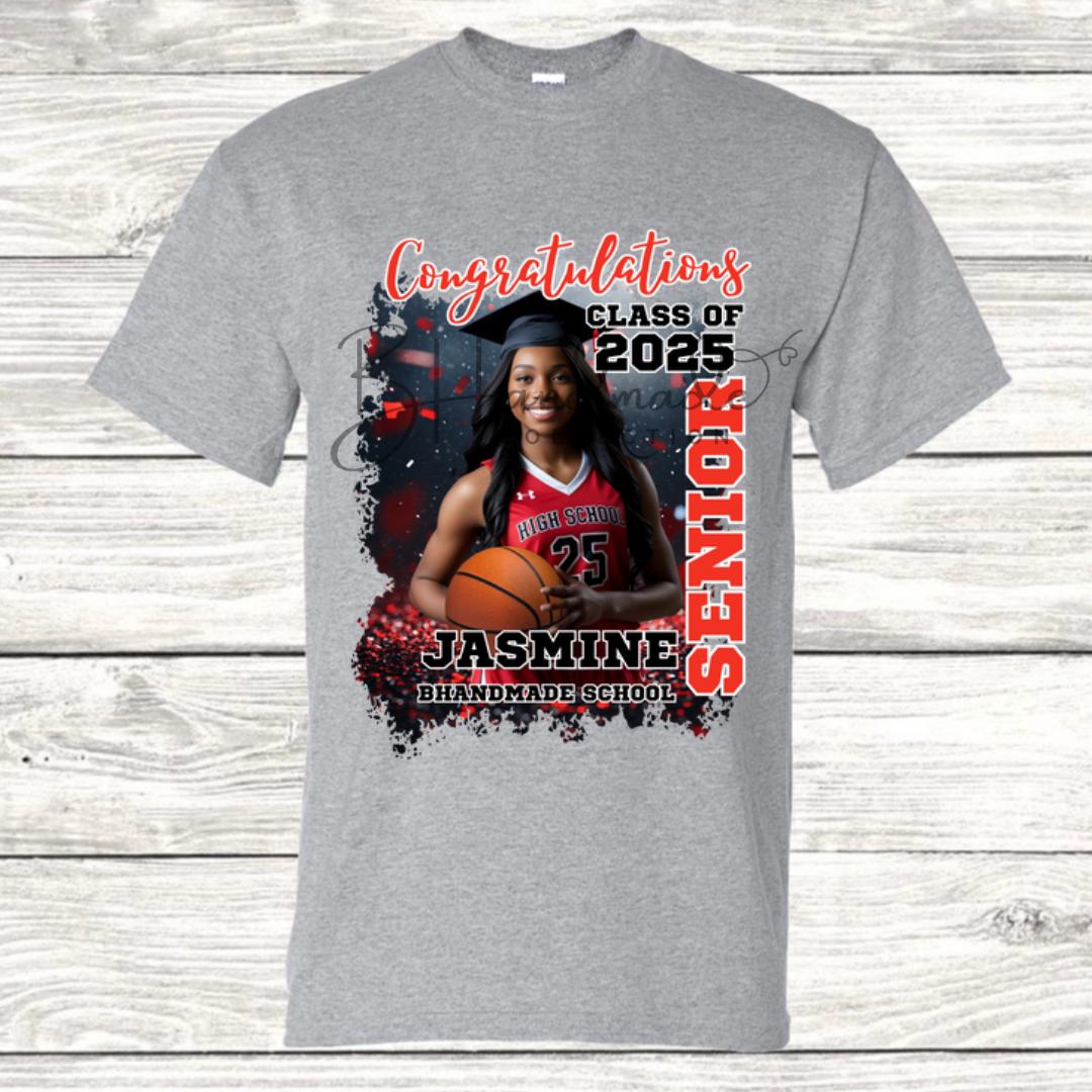 Custom Graduation Shirt | Class of 2025 | graphic style 9| Photo, Name, School Colors