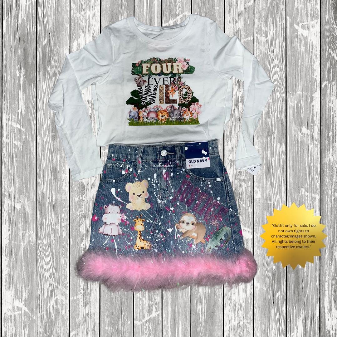 FOUR Ever Wild Birthday Outfit β Safari & Jungle Theme β Custom Handmade Toddler Party Outfit β Overalls, Skirt, Shorts, or Tutu