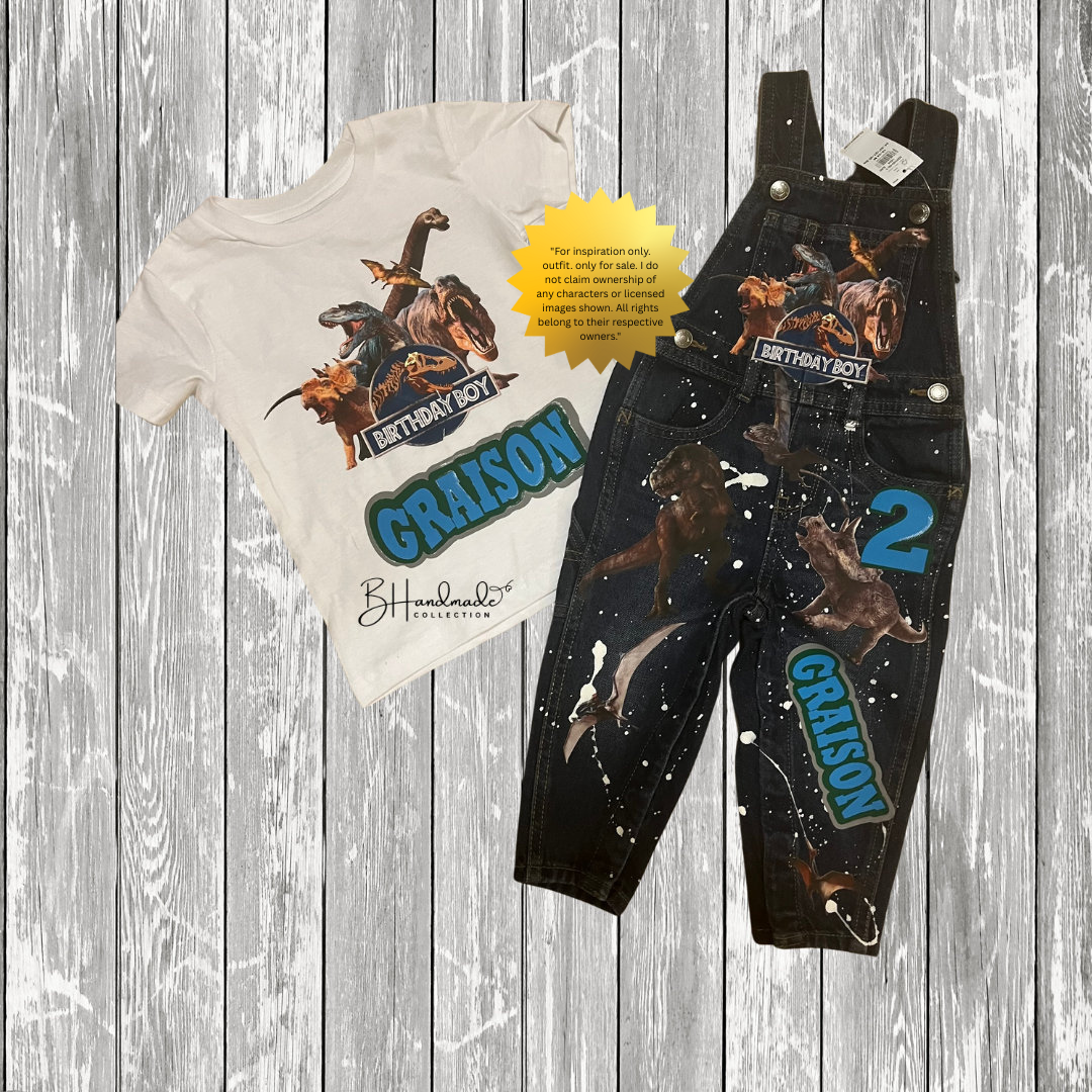 Dino Roar Birthday Outfit β Jungle Adventure Theme β Custom Handmade Toddler Party Outfit β Overalls, Skirt, Shorts, or Tutu