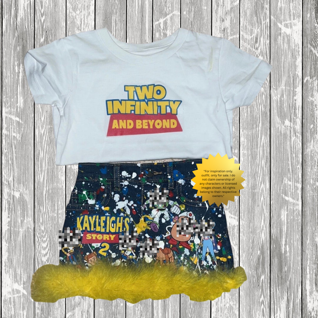 Cowboy & Space Adventure Birthday Outfit β Toy Box Friends Theme β Custom Handmade Toddler Party Outfit β Overalls, Skirt, Shorts, or Tutu