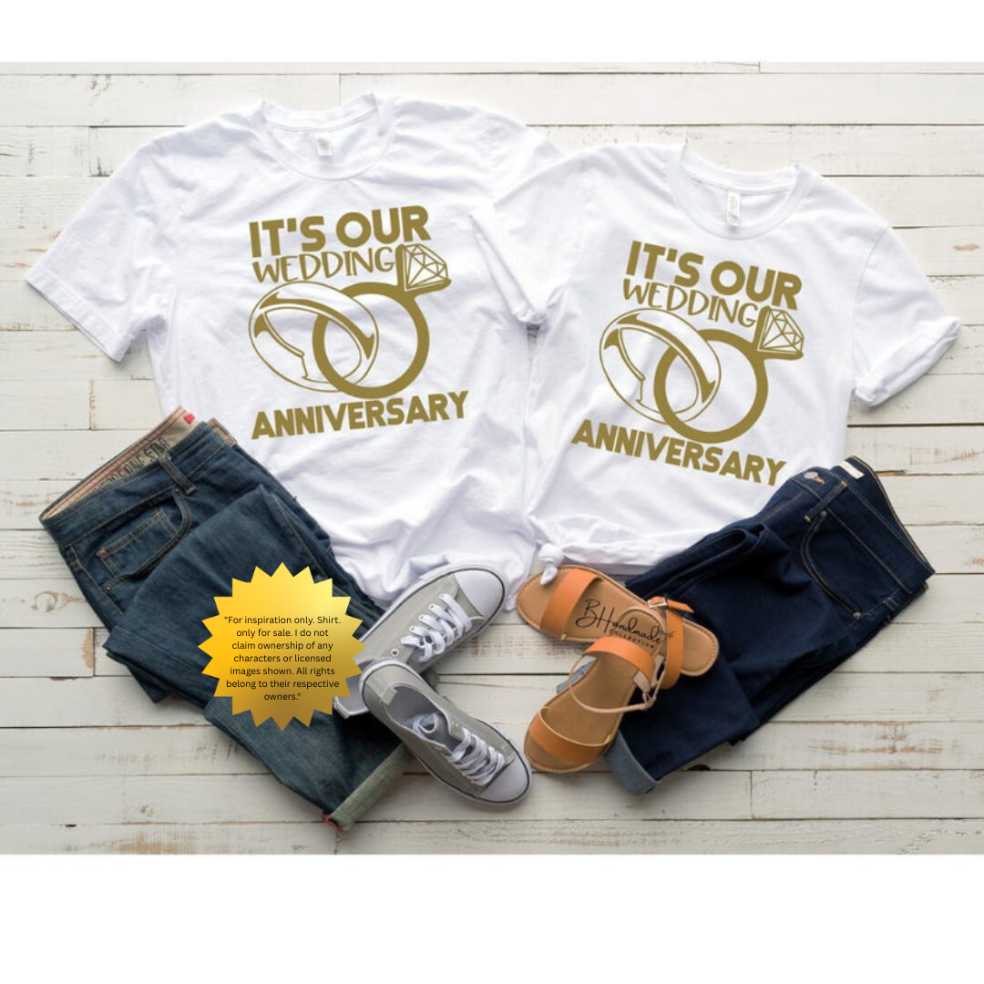 Our Anniversary Rings Shirt – Romantic Couple Tee – Handmade Custom Anniversary Graphic T-Shirt – Unisex Painted or Bleached Style
