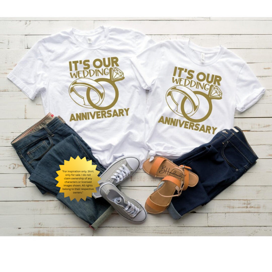 Our Anniversary Rings Shirt – Romantic Couple Tee – Handmade Custom Anniversary Graphic T-Shirt – Unisex Painted or Bleached Style