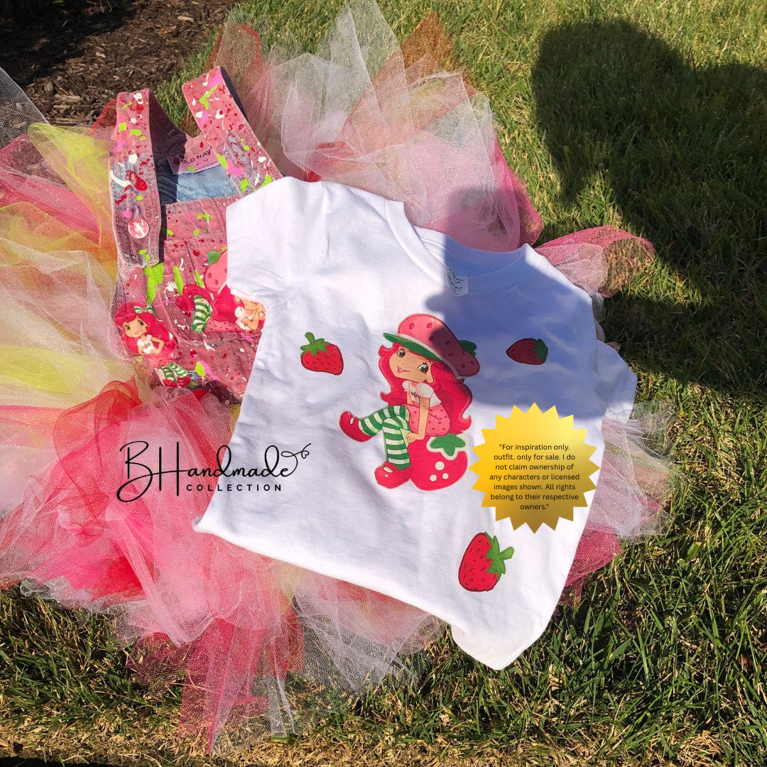 Berry Sweet Dessert-Inspired Birthday Outfit – Strawberry Theme – Custom Handmade Toddler Party Outfit – Overalls, Skirt, Shorts, or Tutu
