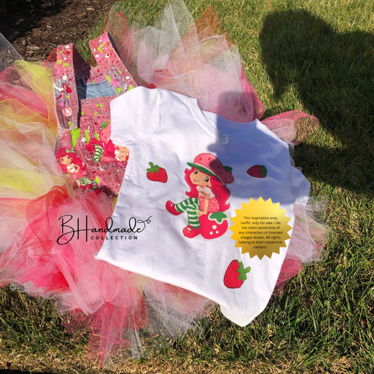 Berry Sweet Dessert-Inspired Birthday Outfit – Strawberry Theme – Custom Handmade Toddler Party Outfit – Overalls, Skirt, Shorts, or Tutu