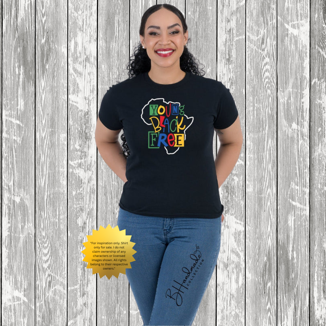 Young Black & Free T-Shirt – Africa Graphic Tee – Empowering Youth Shirt – Handmade Unisex Black Pride T-Shirt – Colorful Freedom Statement Shirt