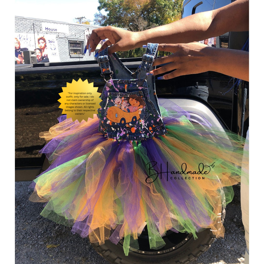 Little Explorer Denim Tutu Birthday Dress – Jungle Adventure Theme – Handmade Toddler Party Outfit