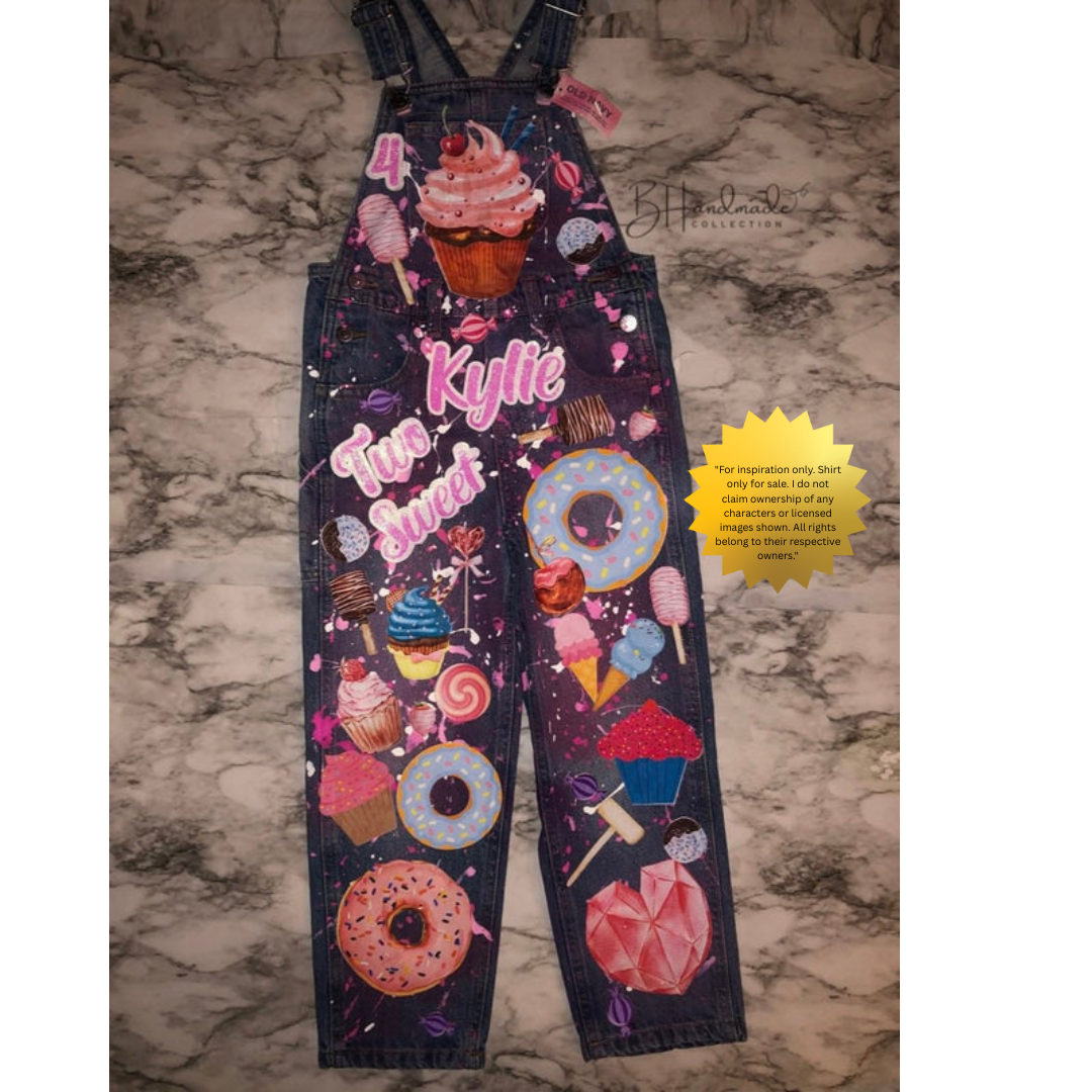 Custom “Two Sweet” Birthday Outfit – Candy Theme – Skirt, Shorts, Overalls, or Tutu – Can Be Made for “One Sweet,” “Three is Sweet,” or “Four Ever Sweet”