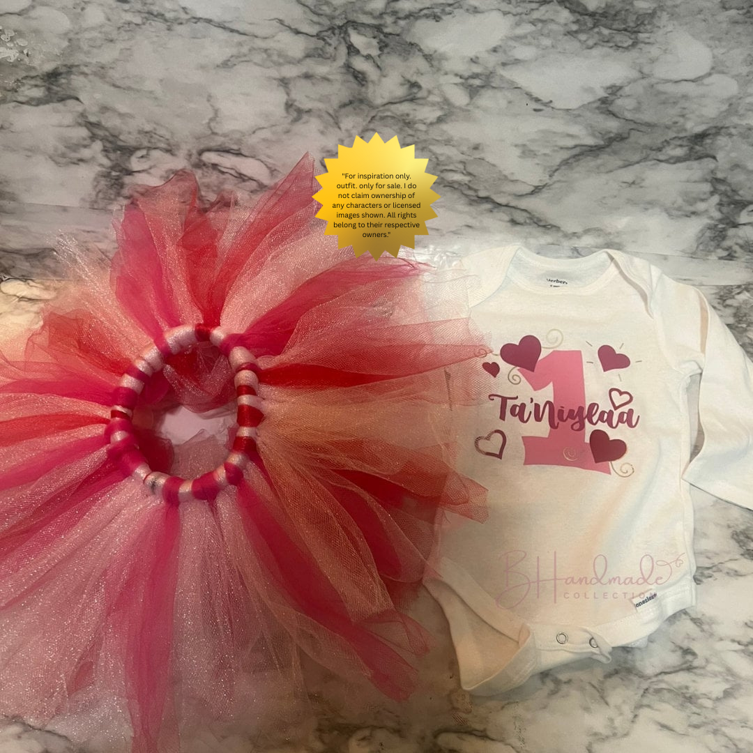Heart-Themed Birthday Outfit – Love-Inspired Party Clothes – Custom Handmade Toddler Outfit – Overalls, Skirt, Shorts, or Tutu