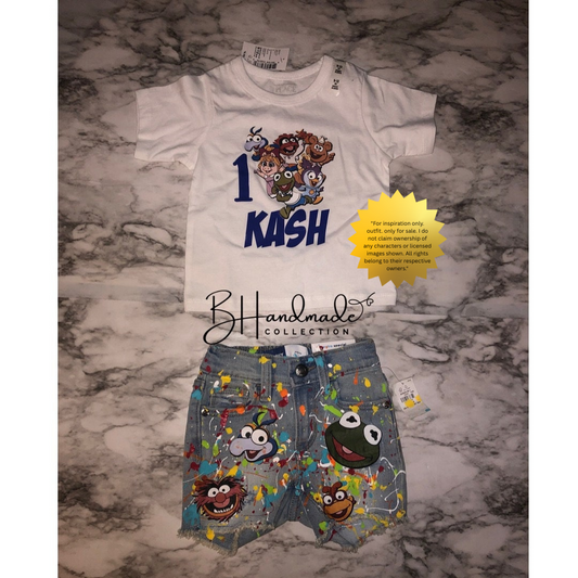 Puppet Party Birthday Outfit – Colorful Friends Theme – Custom Handmade Toddler Outfit – Overalls, Skirt, Shorts, or Tutu