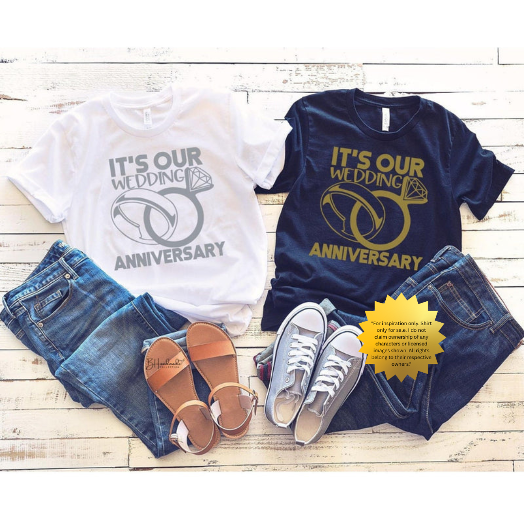 Our Anniversary Rings Shirt – Romantic Couple Tee – Handmade Custom Anniversary Graphic T-Shirt – Unisex Painted or Bleached Style