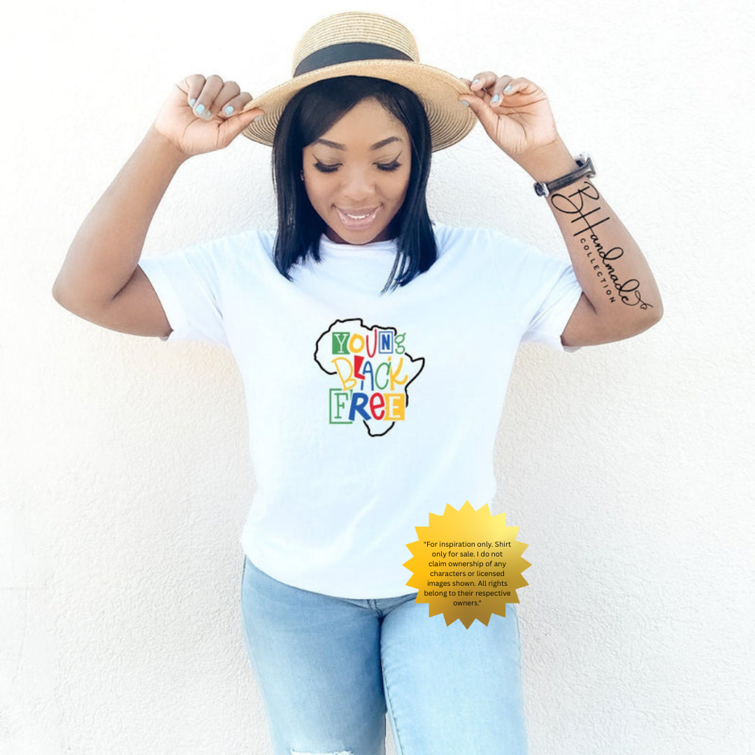 Young Black & Free T-Shirt – Africa Graphic Tee – Empowering Youth Shirt – Handmade Unisex Black Pride T-Shirt – Colorful Freedom Statement Shirt