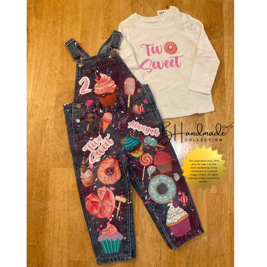 Custom “Two Sweet” Birthday Outfit – Candy Theme – Skirt, Shorts, Overalls, or Tutu – Can Be Made for “One Sweet,” “Three is Sweet,” or “Four Ever Sweet”