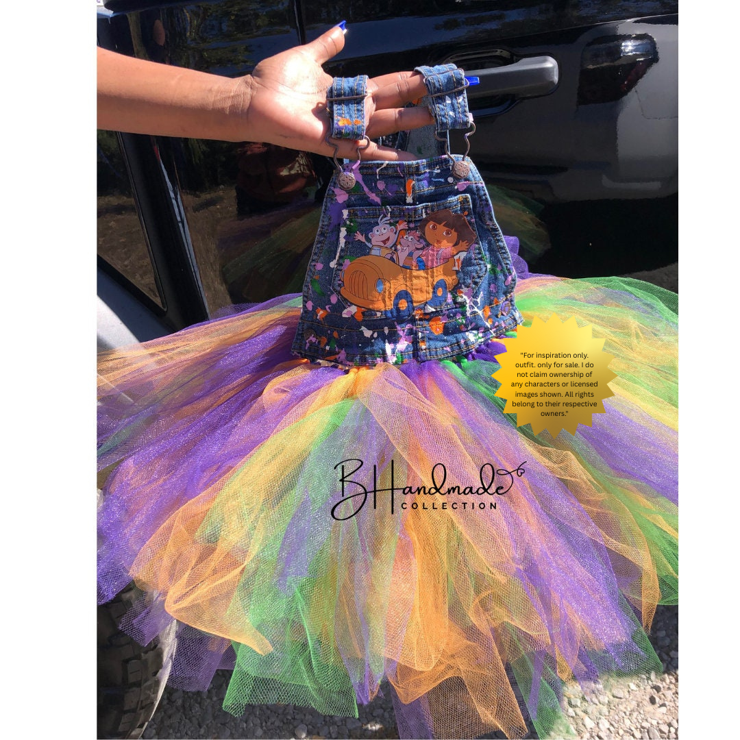 Little Explorer Denim Tutu Birthday Dress – Jungle Adventure Theme – Handmade Toddler Party Outfit