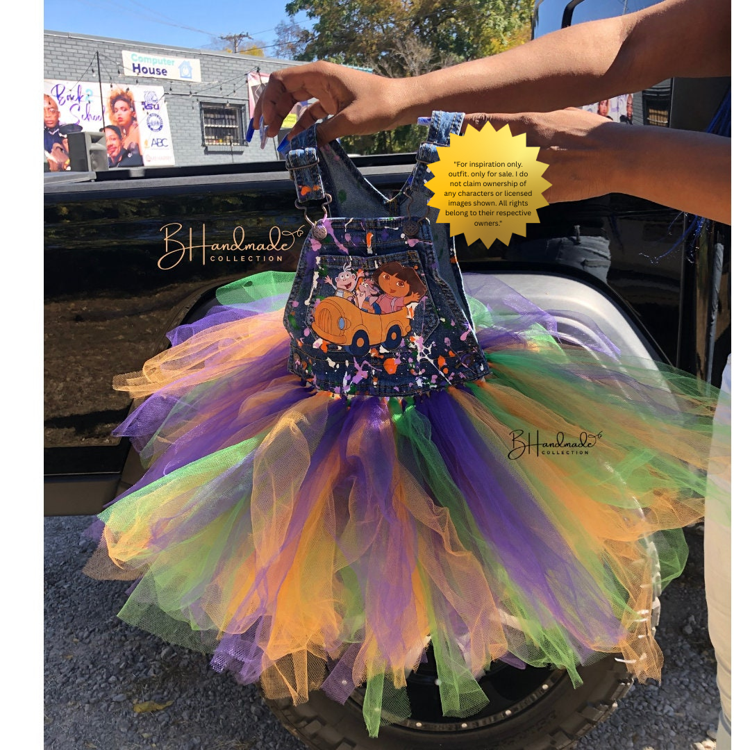 Little Explorer Denim Tutu Birthday Dress – Jungle Adventure Theme – Handmade Toddler Party Outfit