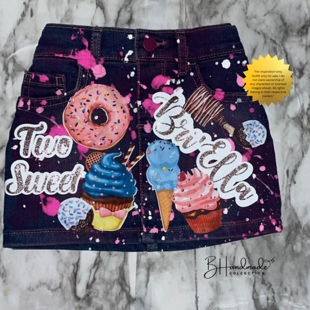 Custom “Two Sweet” Birthday Outfit – Candy Theme – Skirt, Shorts, Overalls, or Tutu – Can Be Made for “One Sweet,” “Three is Sweet,” or “Four Ever Sweet”