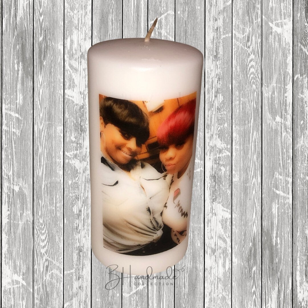 Personalized Photo Candle – Custom Memorial, Mother’s Day, Father’s Day Gift – Custom Picture Wax Pillar Candle for Special Occasions