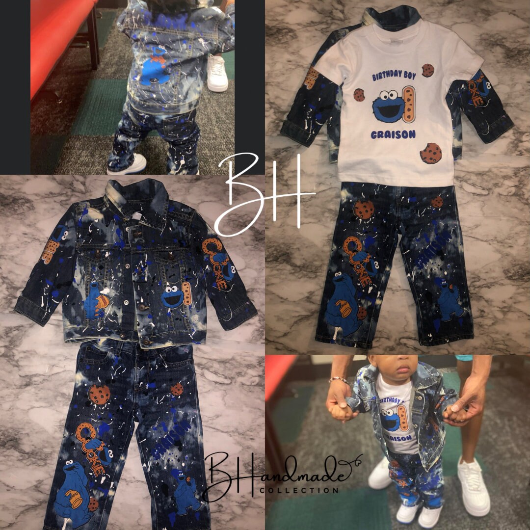 Blue Cookie Birthday Outfit – Sweet Monster Theme – Custom Handmade Toddler Party Outfit – Overalls, Skirt, Shorts, or Tutu