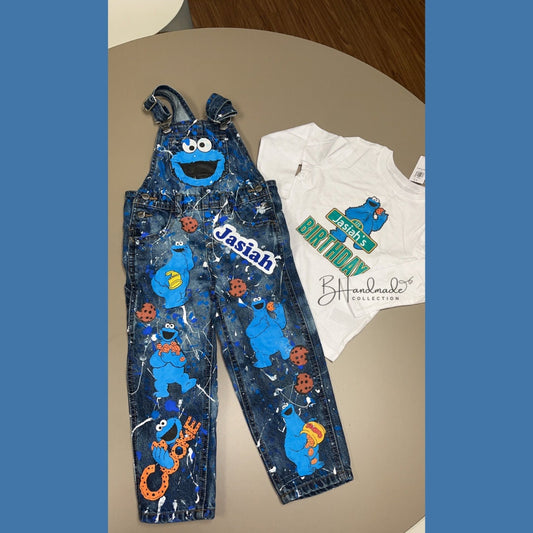 Blue Cookie Birthday Outfit – Sweet Monster Theme – Custom Handmade Toddler Party Outfit – Overalls, Skirt, Shorts, or Tutu