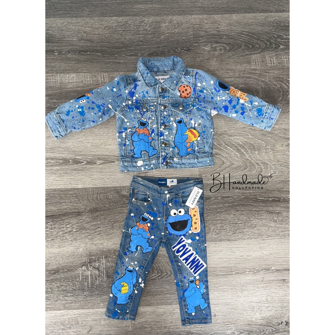 Blue Cookie Birthday Outfit – Sweet Monster Theme – Custom Handmade Toddler Party Outfit – Overalls, Skirt, Shorts, or Tutu