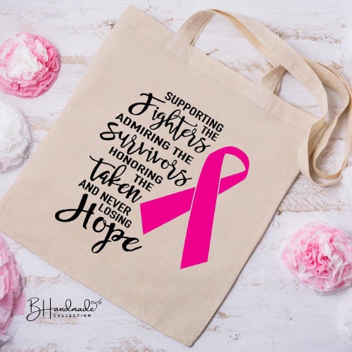 Supporting the Fighters Tote Bag | Breast Cancer Awareness Gift | Pink Ribbon Canvas Bag | Hope & Strength Support Tote | Handmade