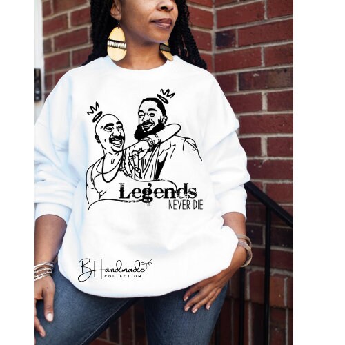 Legends Never Die Graphic Sweatshirt | Tribute Streetwear Crewneck | Hip-Hop Icon Inspired Shirt | Handmade