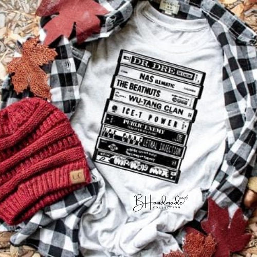 90s Rap Music Cassettes tribute graphic tee