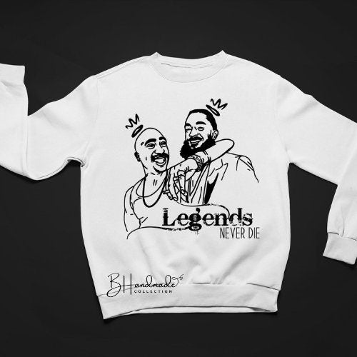 Legends Never Die Graphic Sweatshirt | Tribute Streetwear Crewneck | Hip-Hop Icon Inspired Shirt | Handmade
