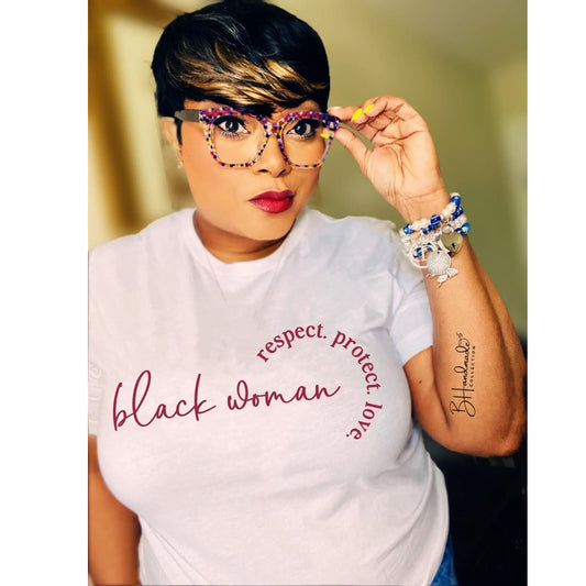 Black Woman Respect Protect Love graphic tee
