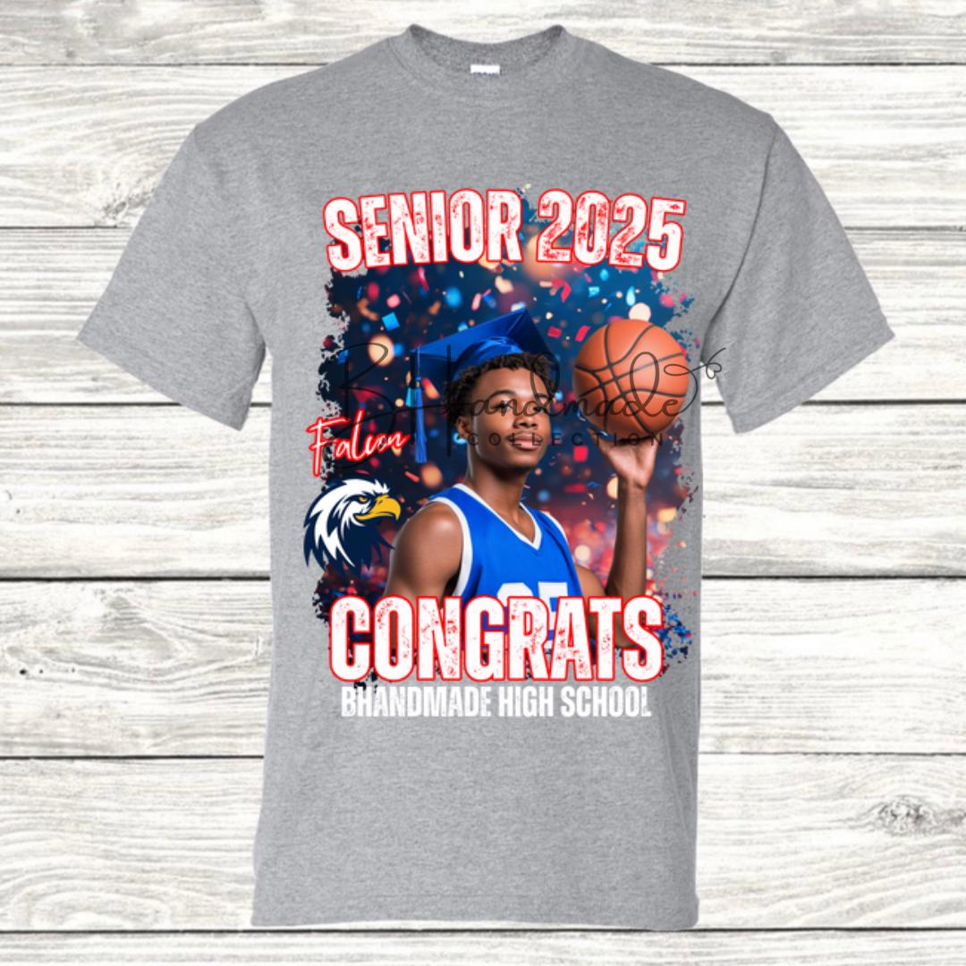 Custom Graduation Shirt | Class of 2025 | graphic style 4| Photo, Name, School Colors
