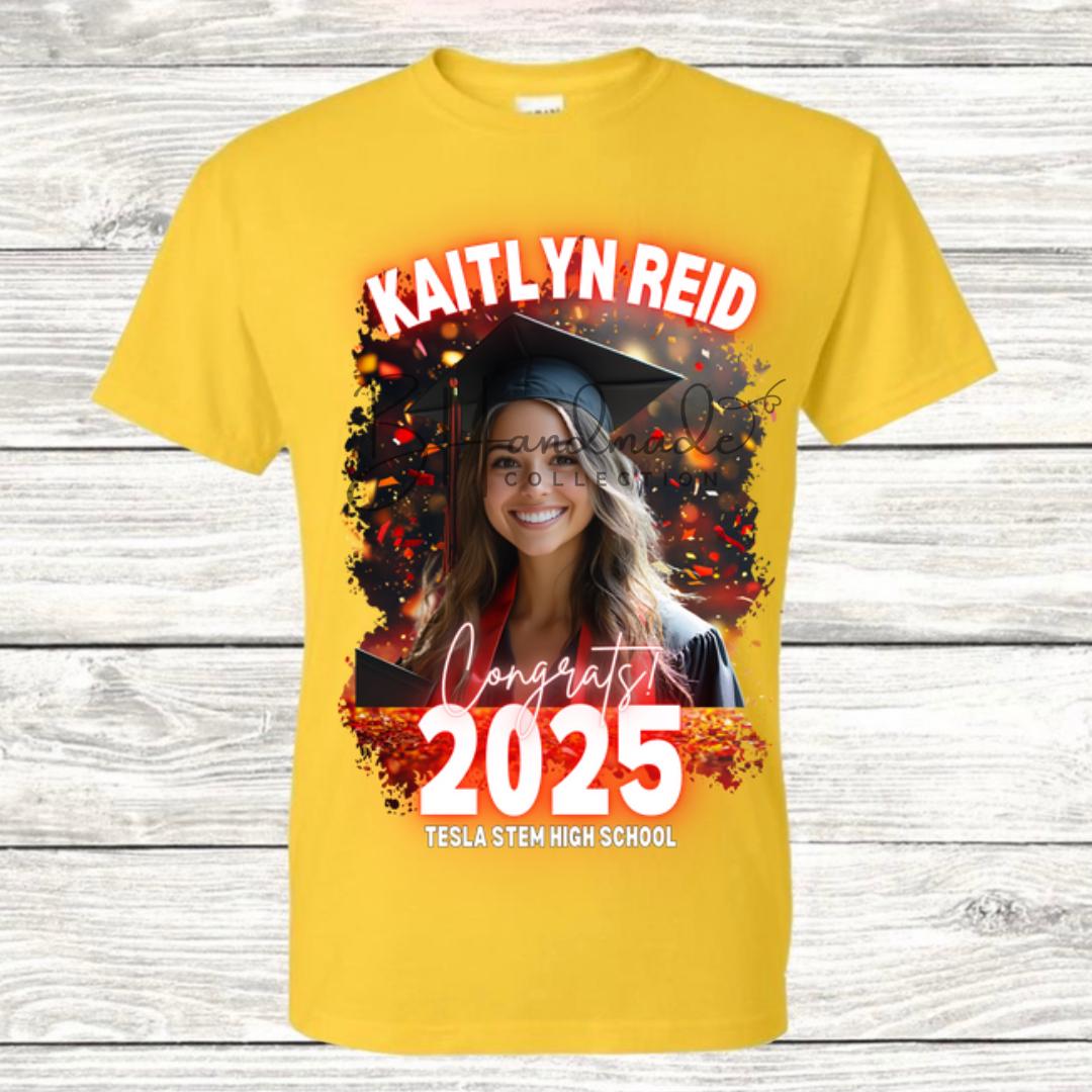 Custom Graduation Shirt | Class of 2025 | graphic style 2| Photo, Name, School Colors