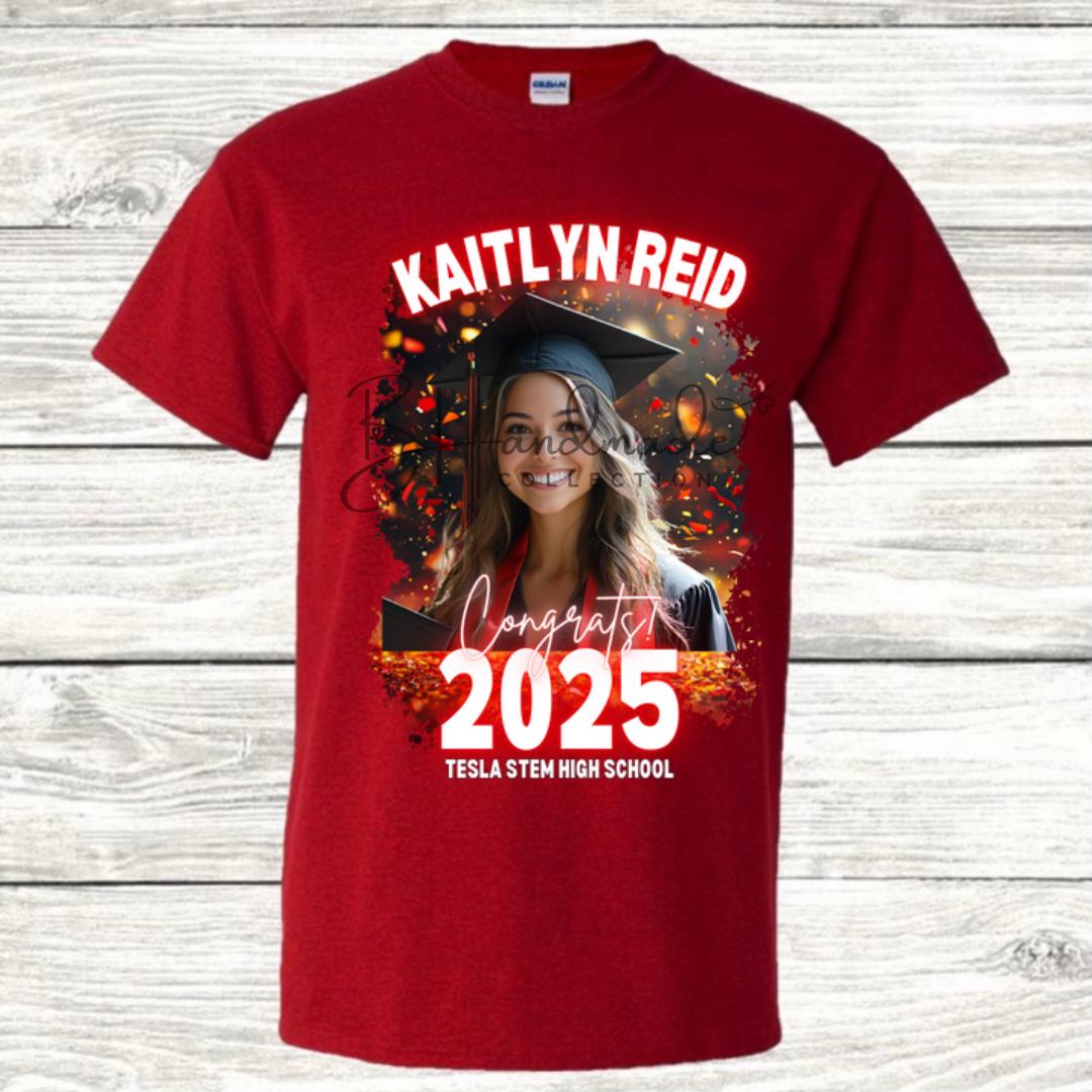 Custom Graduation Shirt | Class of 2025 | graphic style 2| Photo, Name, School Colors