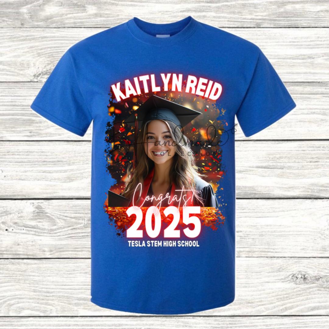Custom Graduation Shirt | Class of 2025 | graphic style 2| Photo, Name, School Colors