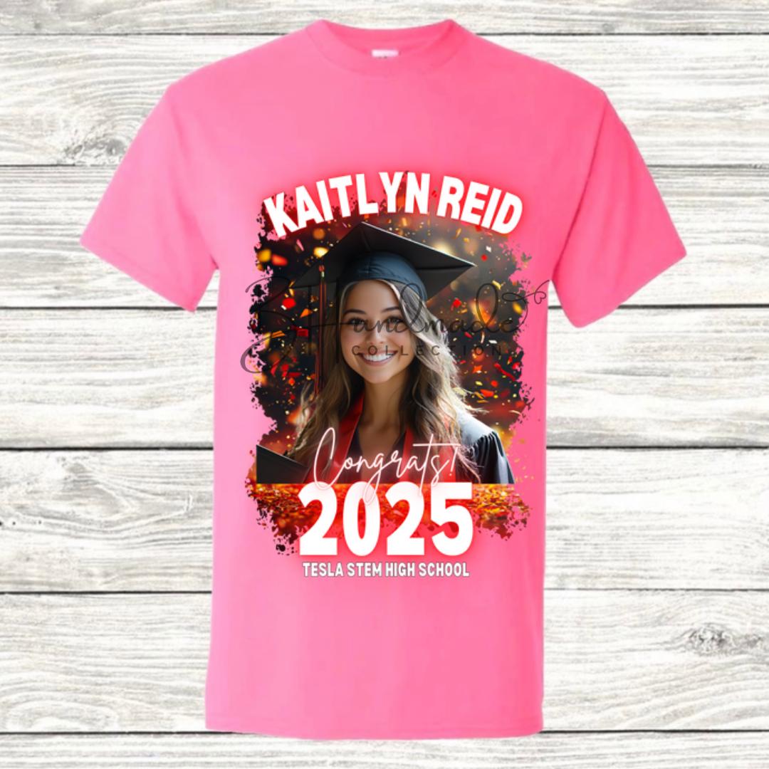 Custom Graduation Shirt | Class of 2025 | graphic style 2| Photo, Name, School Colors