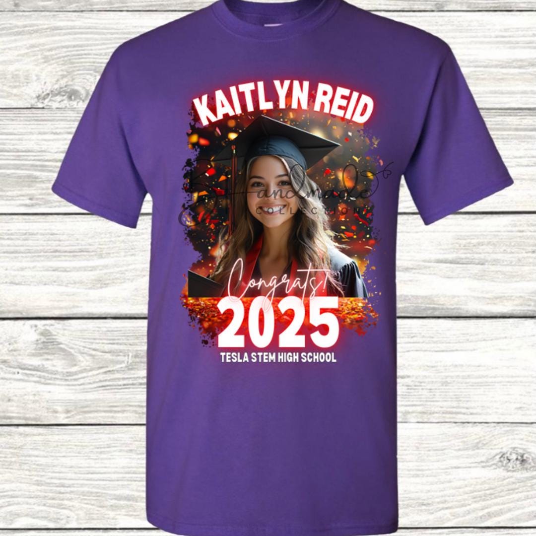 Custom Graduation Shirt | Class of 2025 | graphic style 2| Photo, Name, School Colors