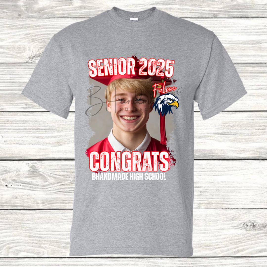 Custom Graduation Shirt | Class of 2025 | graphic style 3| Photo, Name, School Colors