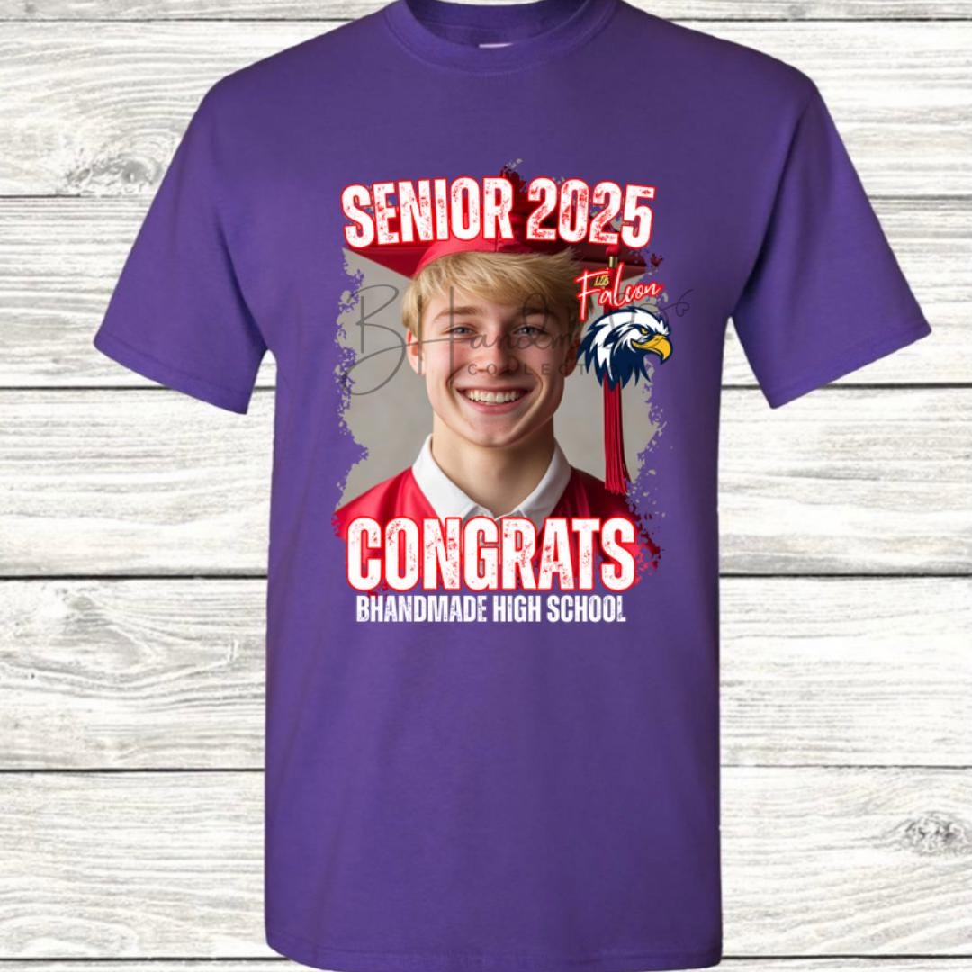 Custom Graduation Shirt | Class of 2025 | graphic style 3| Photo, Name, School Colors