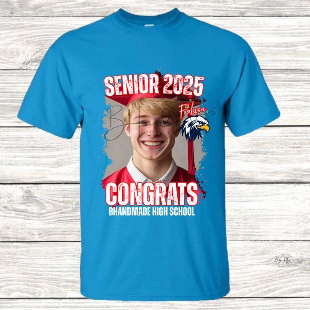 Custom Graduation Shirt | Class of 2025 | graphic style 3| Photo, Name, School Colors