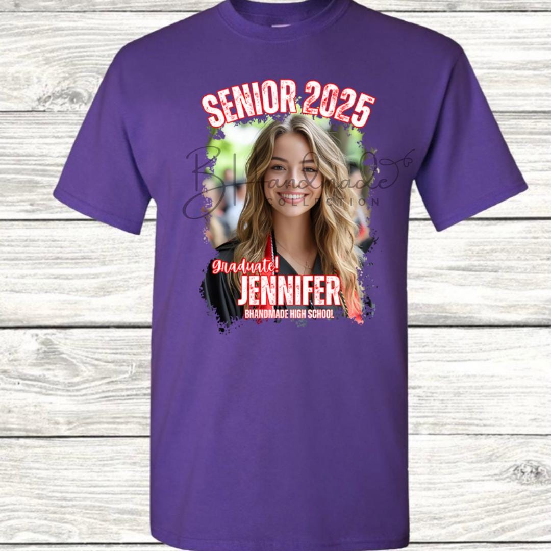 Custom Graduation Shirt | Class of 2025 | graphic style 7| Photo, Name, School Colors