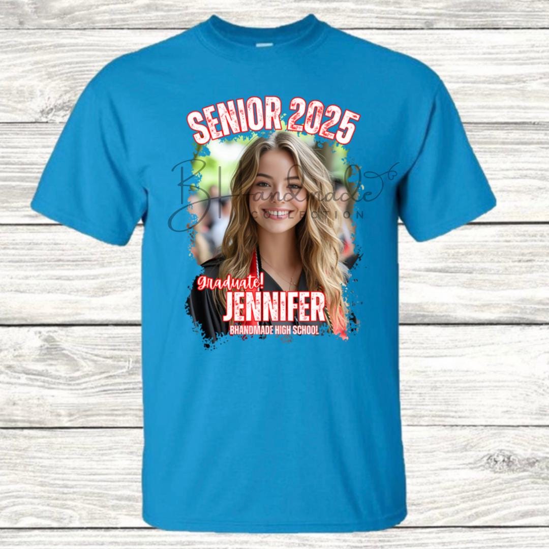 Custom Graduation Shirt | Class of 2025 | graphic style 7| Photo, Name, School Colors